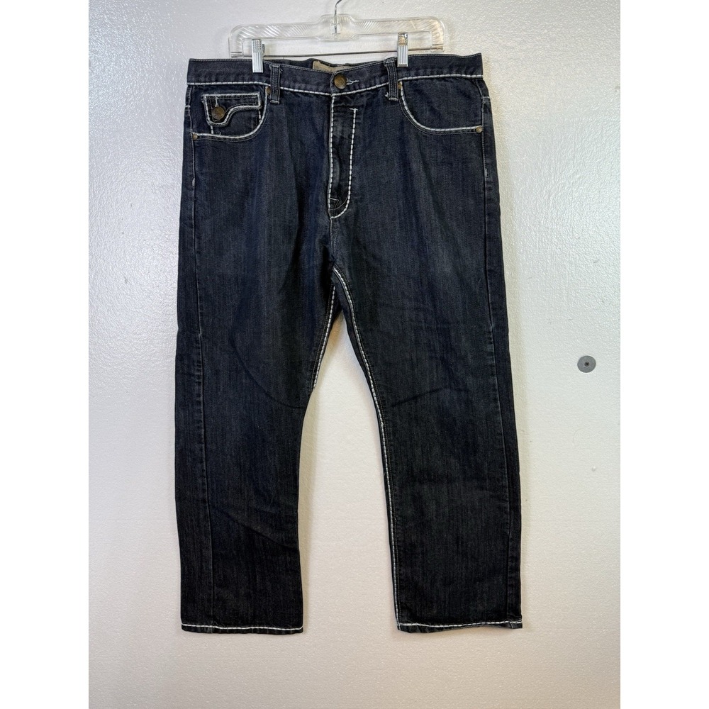 Vtg PJ Mark Mens Jeans Sz 40x32 Black Denim Embroidered Straight Y2K‎ Hipster